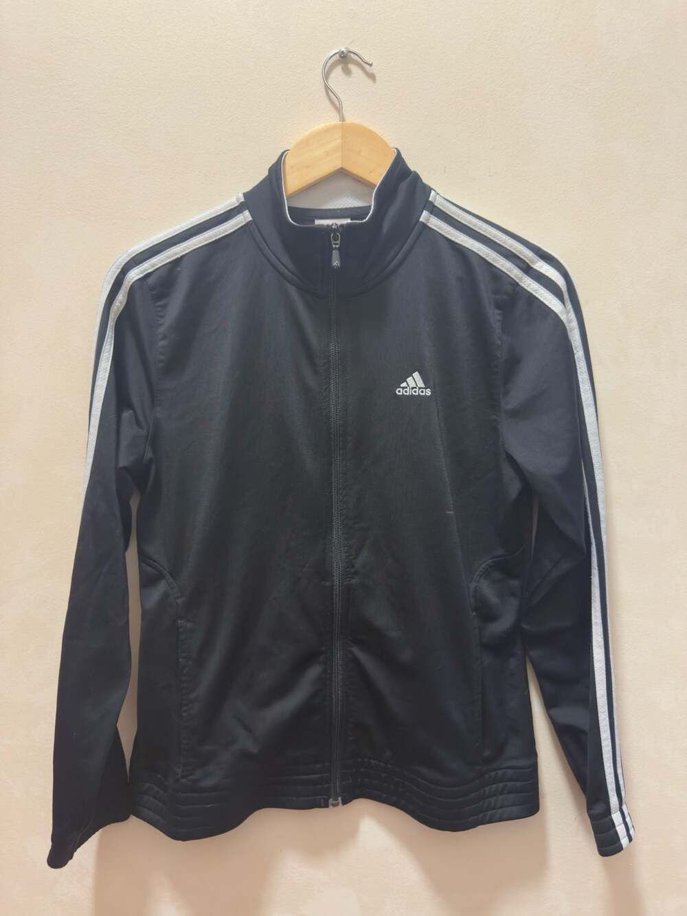 Adidas Black 3-Stripe Full Zip Mock Neck Track Jacket Size Medium Women’s